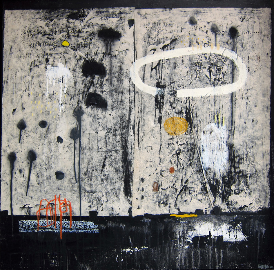 "Peinture Complète". Var 3 - Techniques mixtes / Collage / Encaustique sur toile - 100 x 100 cm