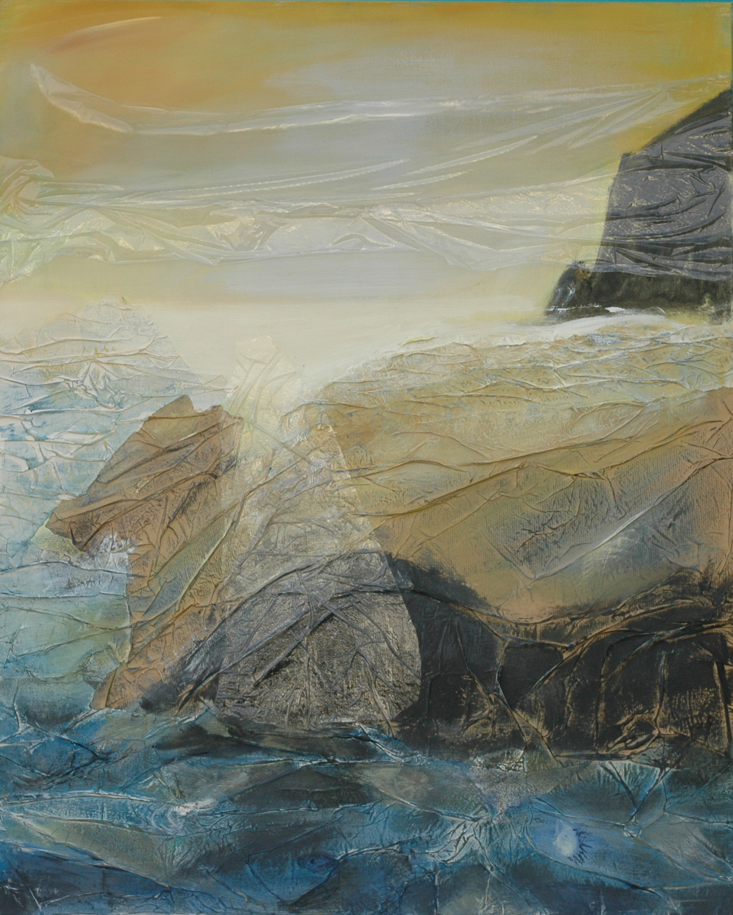 Pierre et eau 0. 100 x 81 technique mixte sur toile 2011