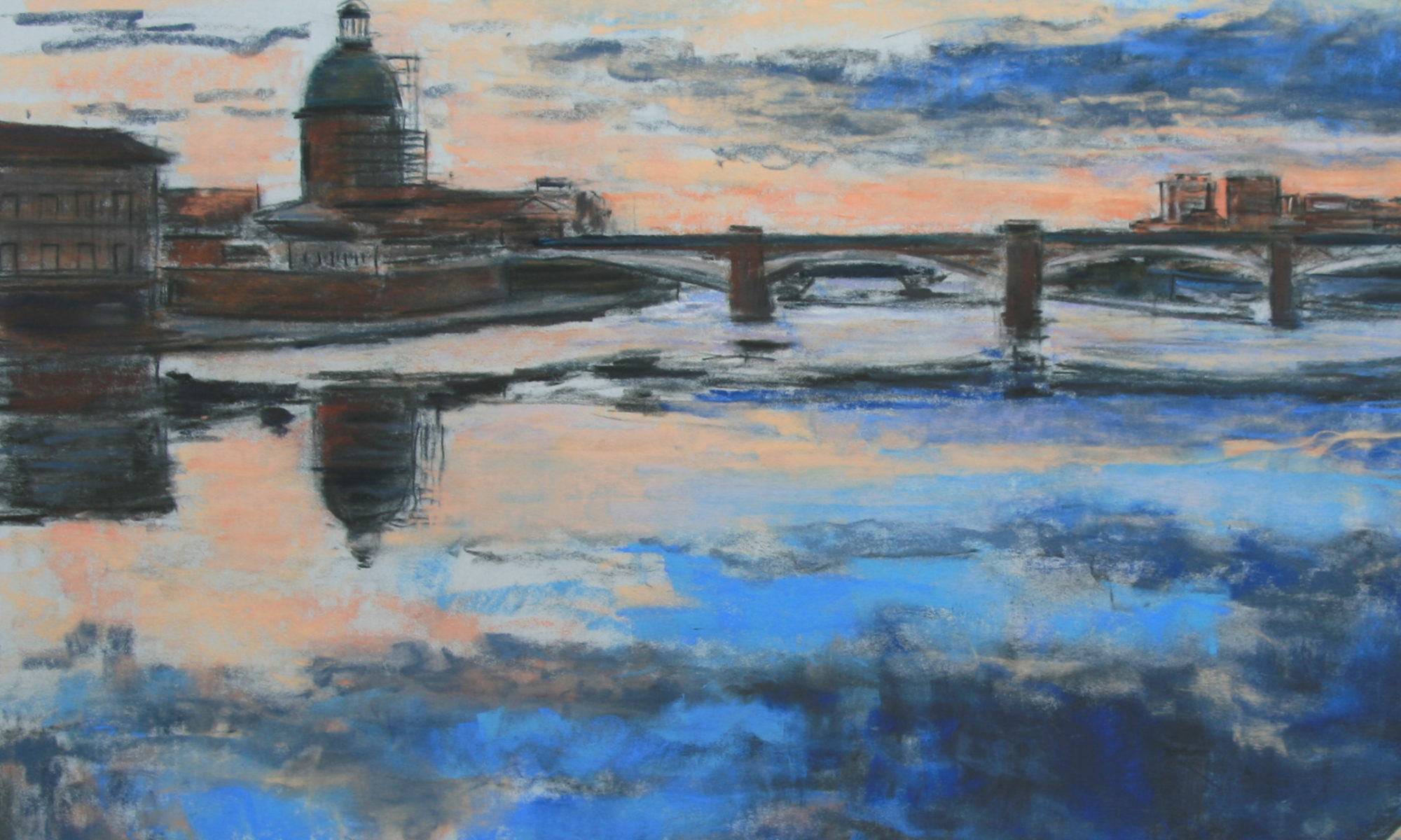 Toulouse - Coucher de soleil sur la Garonne en hiver  Pastel