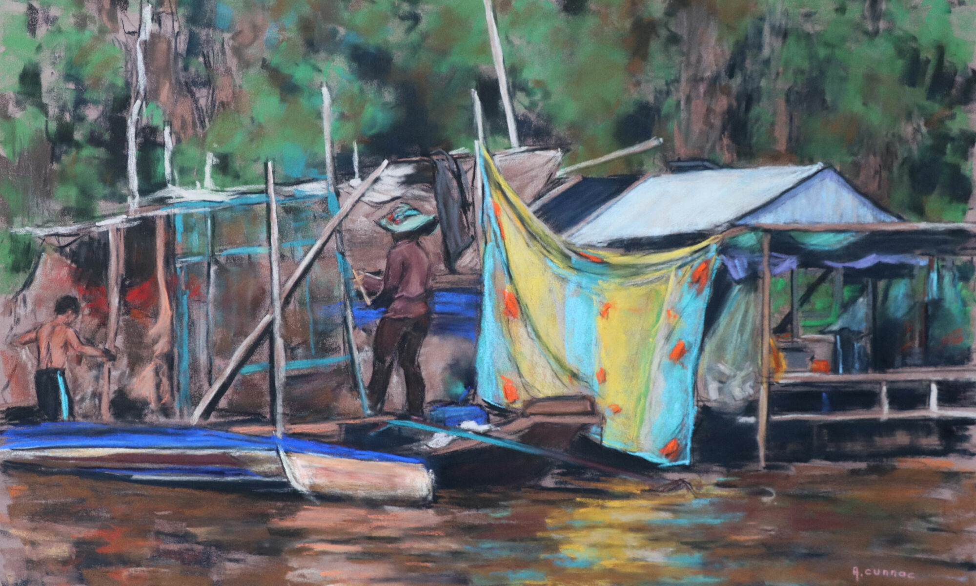 Cambodge-Scene-de-vie-sur-le-Tonle-Sap-Pastel